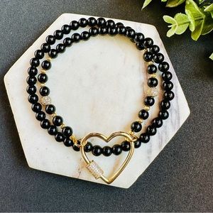 Black Tourmaline Protection Gold Heart Clasp